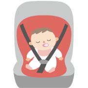 チャイルドシートでおしゃぶりをしながら眠る赤ちゃんのイラスト